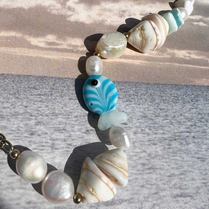 Kora - Blå Perlearmbånd Forgyldt