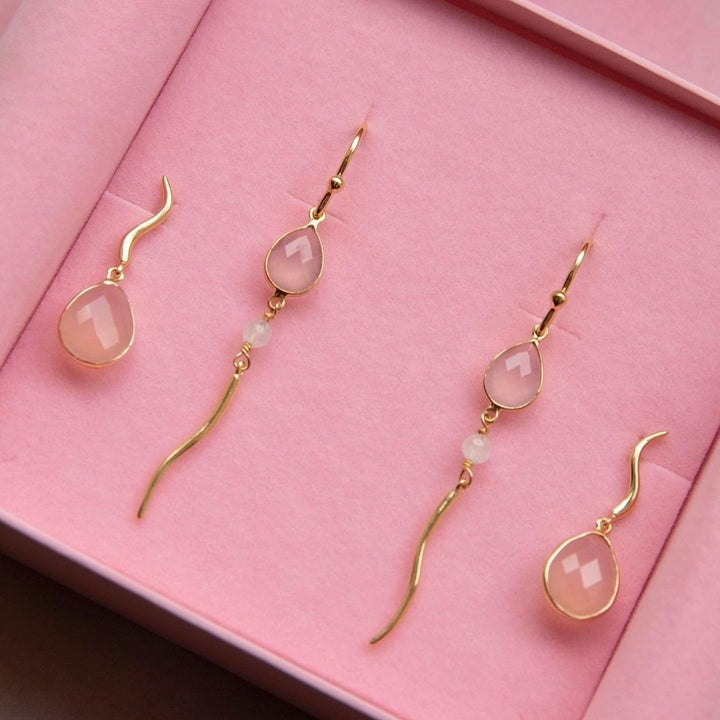 Marie - Earrings Gilded with pink chalcedony