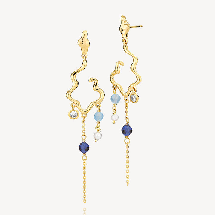 Louisa - Long Earring Blue Gold Plated