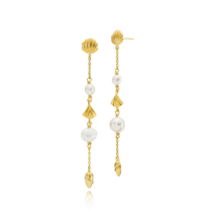 Isabella - Long earrings, matt gold plated with freshwater pearl