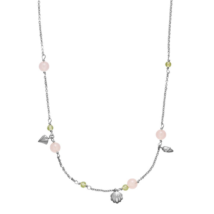 Isabella - Necklace, Silver with pink chalcedony and green peridot