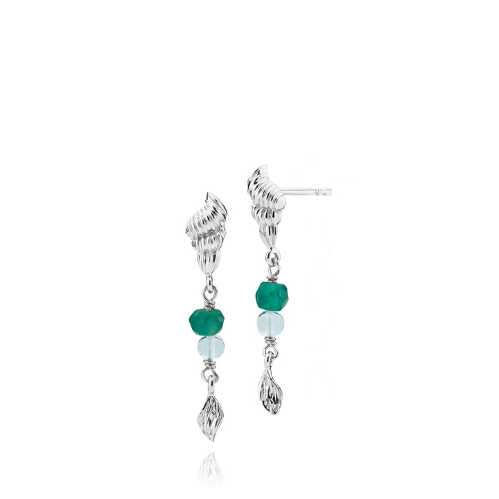 Kaia - Earring Silver with green onyx and aqua crystal